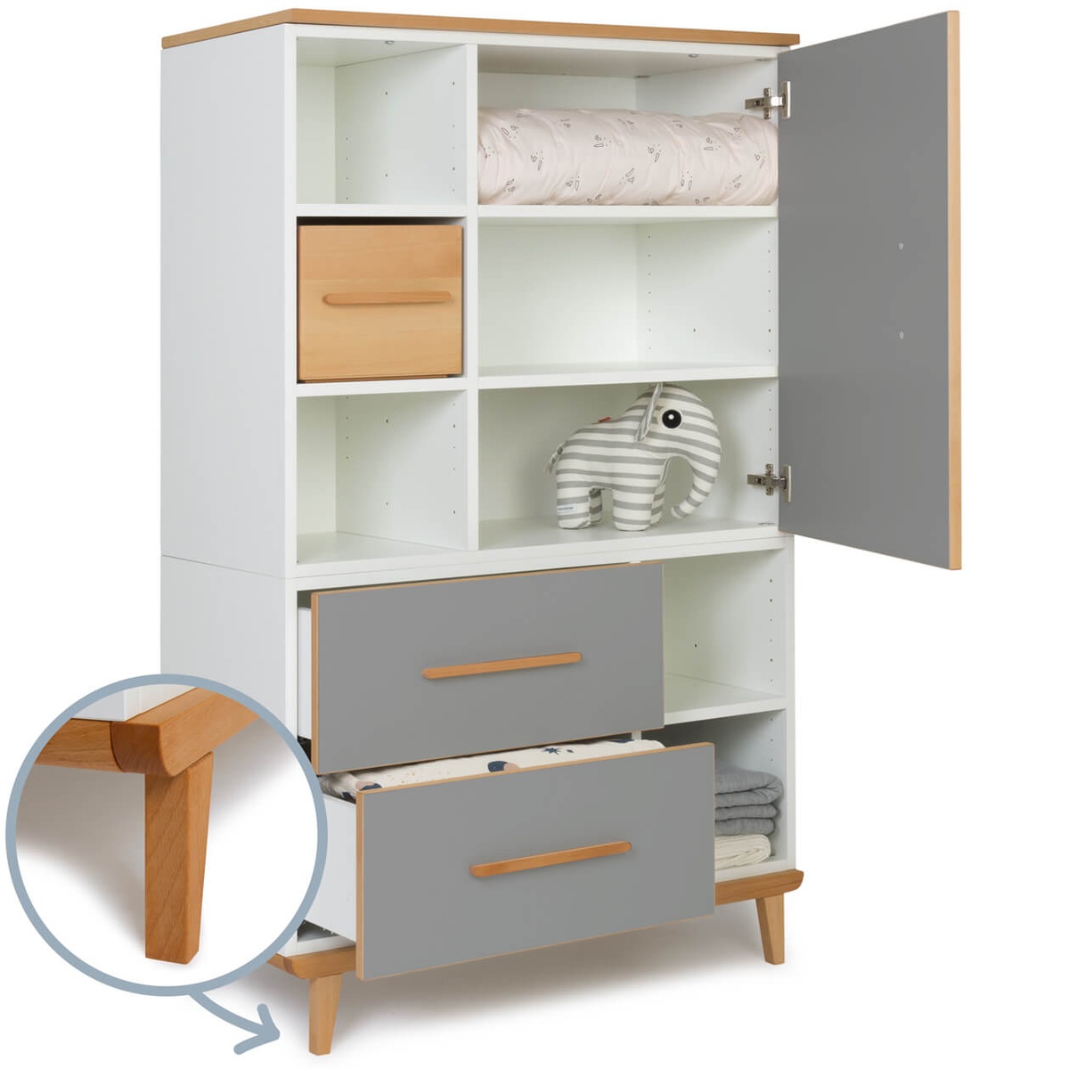 Kleiderschrank 147 cm 1-türig 2 Schubladen NADO Retro Buche slate grey