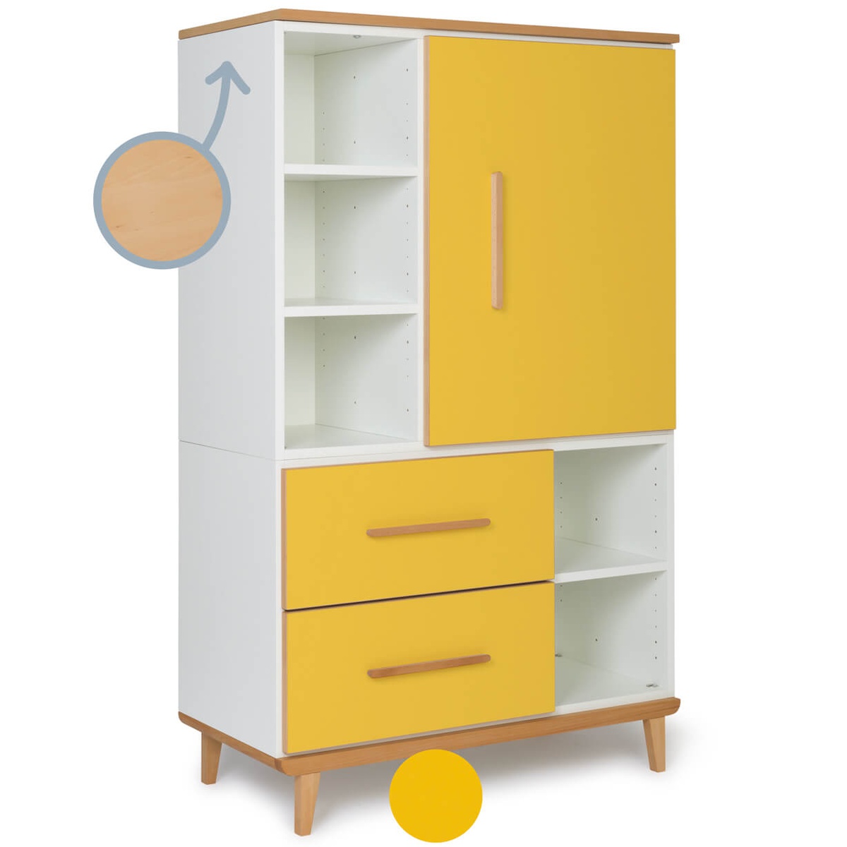 Kleiderschrank 147 cm 1-türig 2 Schubladen NADO Retro Buche sunshine yellow