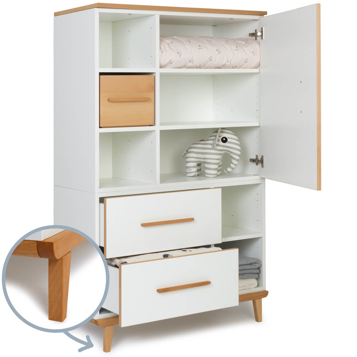 Kleiderschrank 147 cm 1-türig 2 Schubladen NADO Retro Buche white