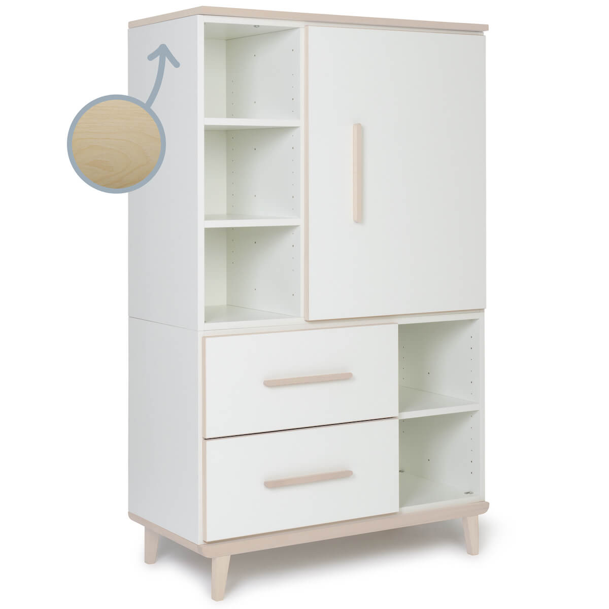 Kleiderschrank 147 cm 1-türig 2 Schubladen NADO Retro Esche white