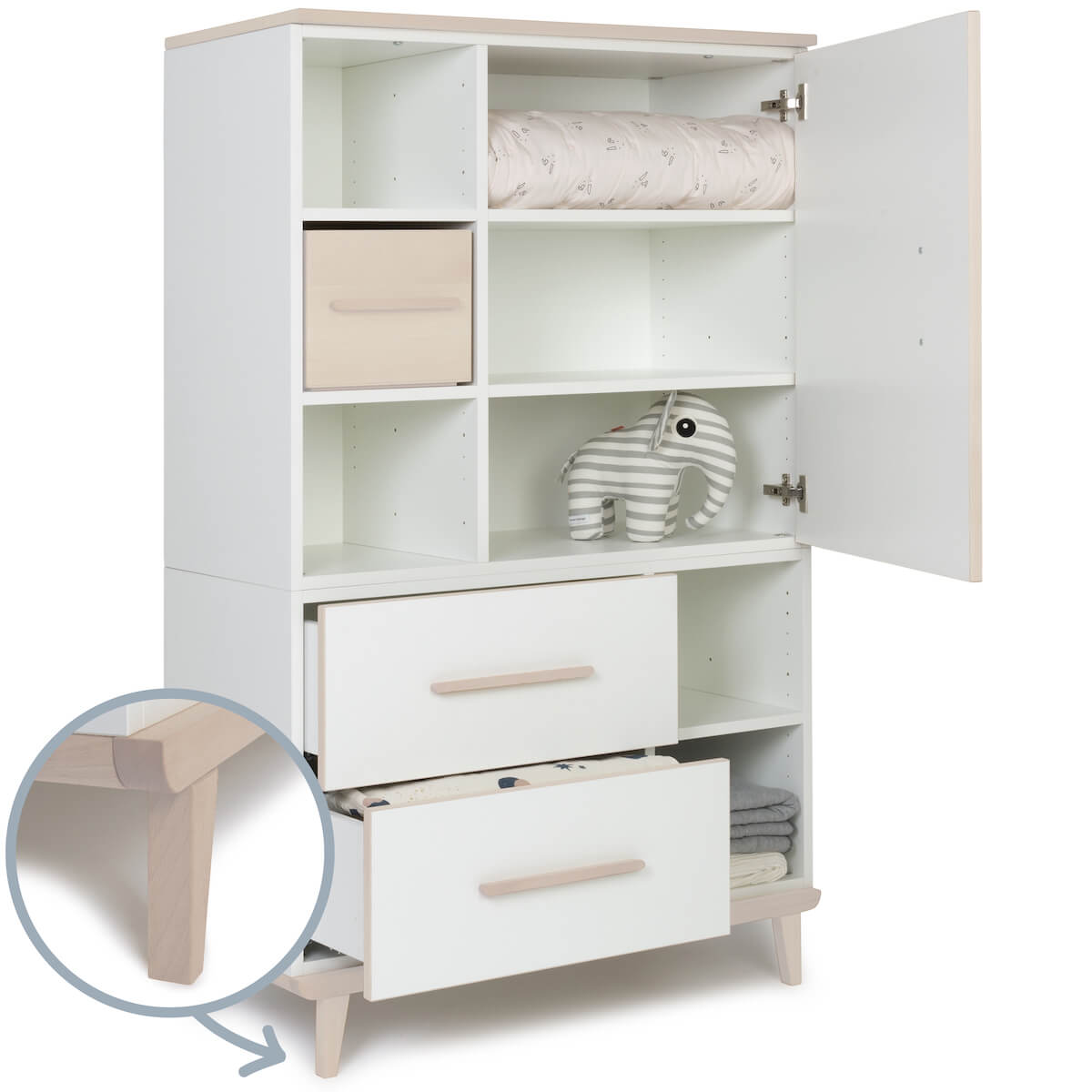 Kleiderschrank 147 cm 1-türig 2 Schubladen NADO Retro Esche white