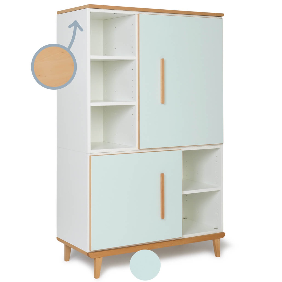 Kleiderschrank 147 cm 2-türig  NADO Retro Buche mint