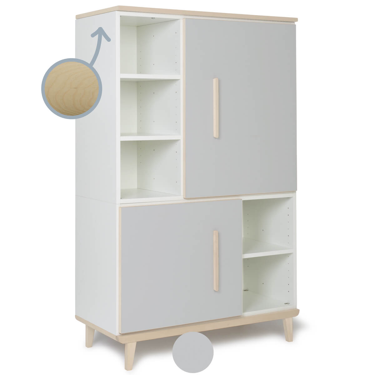 Kleiderschrank 147 cm 2-türig  NADO Retro Esche manhattan grey