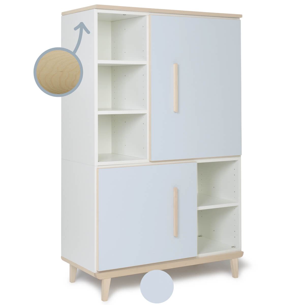 Kleiderschrank 147 cm 2-türig  NADO Retro Esche sky blue