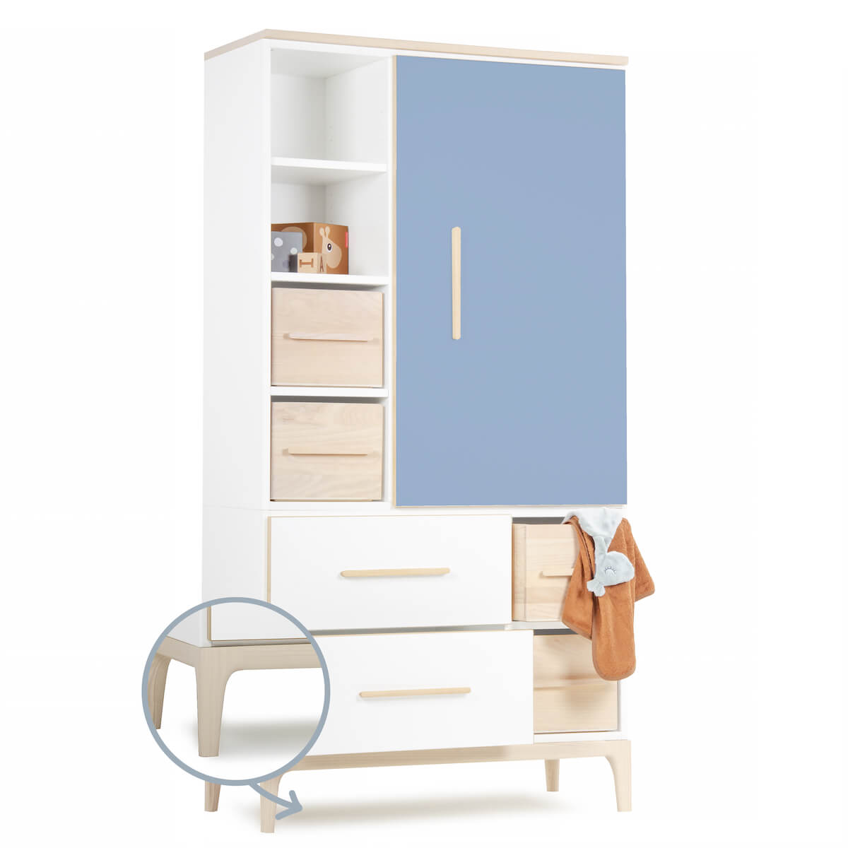 Kleiderschrank 173 cm 1-türig 2 Schubladen NADO Curve Esche capri blue-white