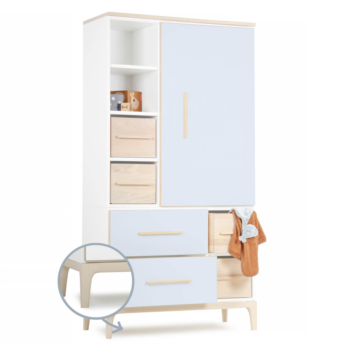 Kleiderschrank 173 cm 1-türig 2 Schubladen NADO Curve Esche sky blue