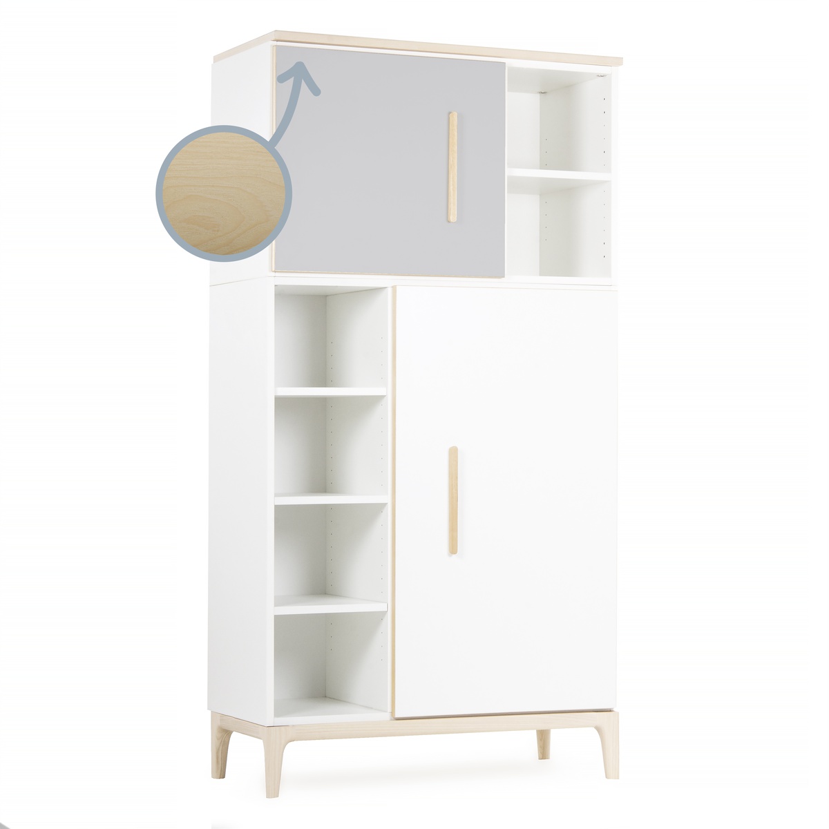 Kleiderschrank 173 cm 2-türig NADO Curve Esche manhattan grey-white