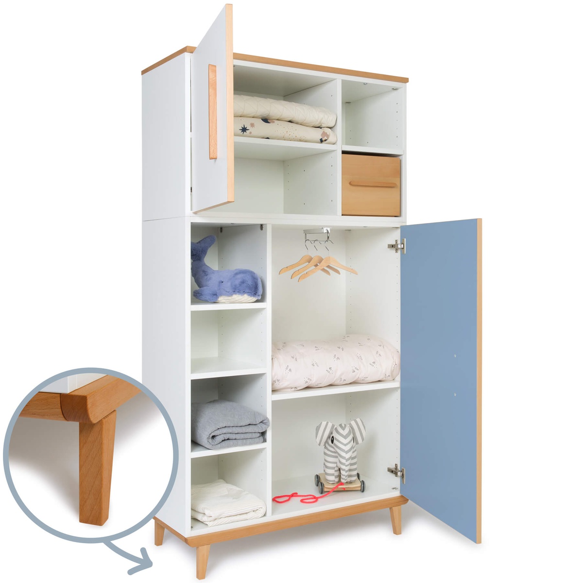 Kleiderschrank 173 cm 2-türig NADO Retro Buche sky blue-capri blue