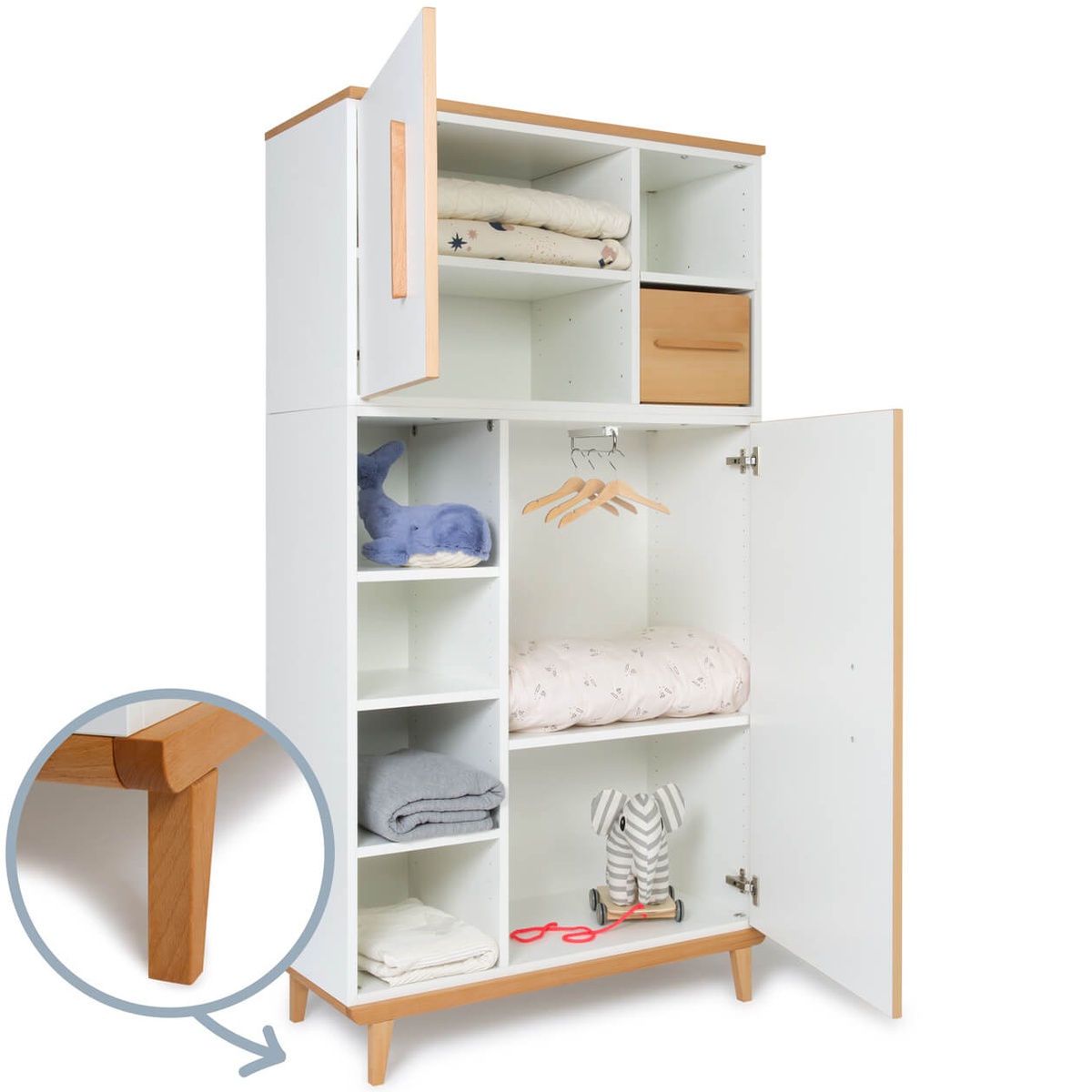 Kleiderschrank 173 cm 2-türig NADO Retro Buche white