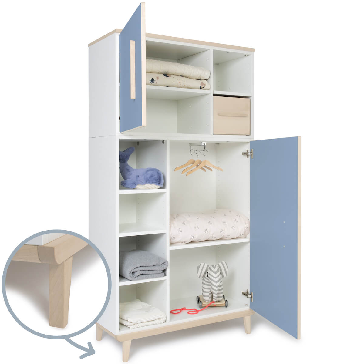 Kleiderschrank 173 cm 2-türig NADO Retro Esche capri blue