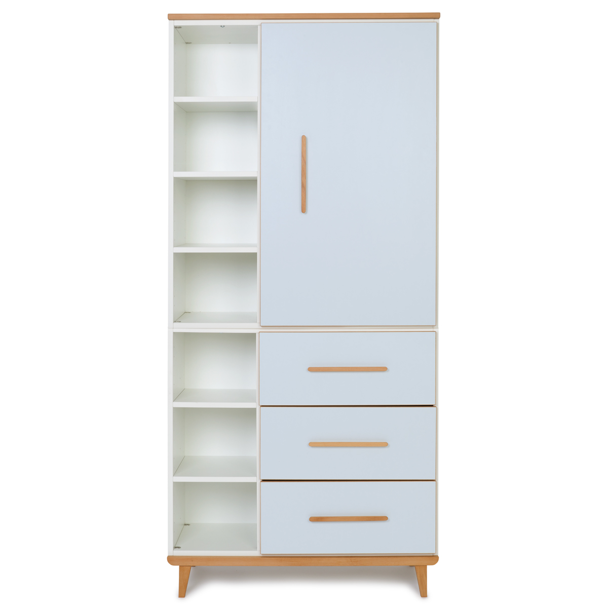 Kleiderschrank 198 cm 1-türig 3 Schubladen NADO Retro Buche sky blue
