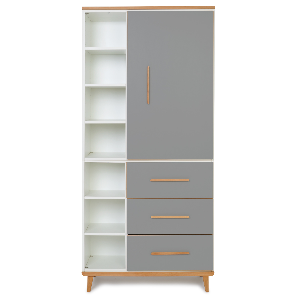 Kleiderschrank 198 cm 1-türig 3 Schubladen NADO Retro Buche slate grey