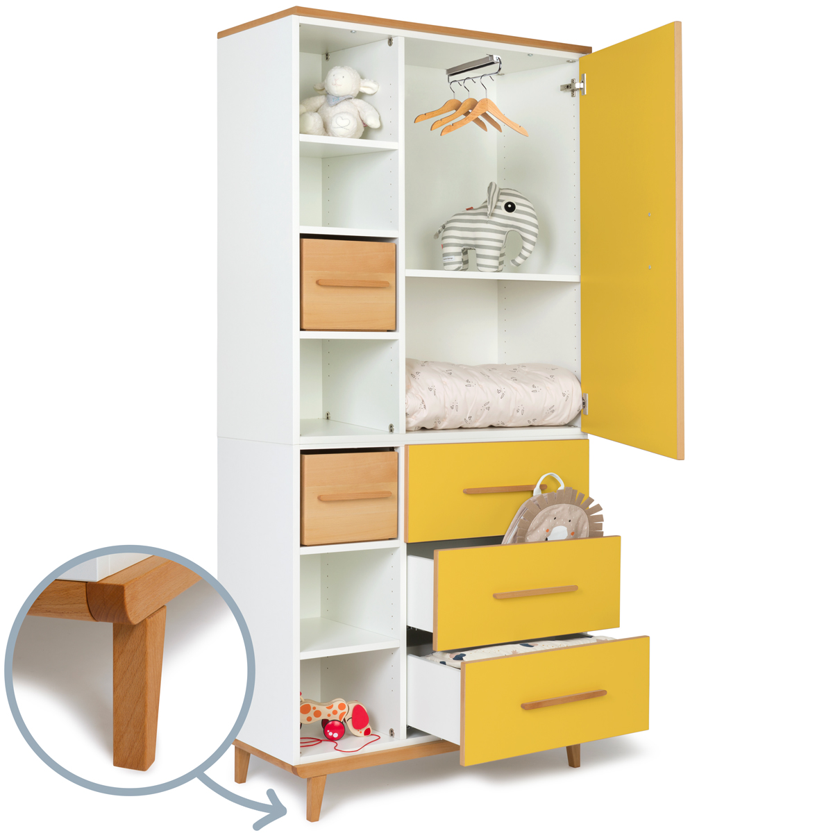 Kleiderschrank 198 cm 1-türig 3 Schubladen NADO Retro Buche sunshine yellow