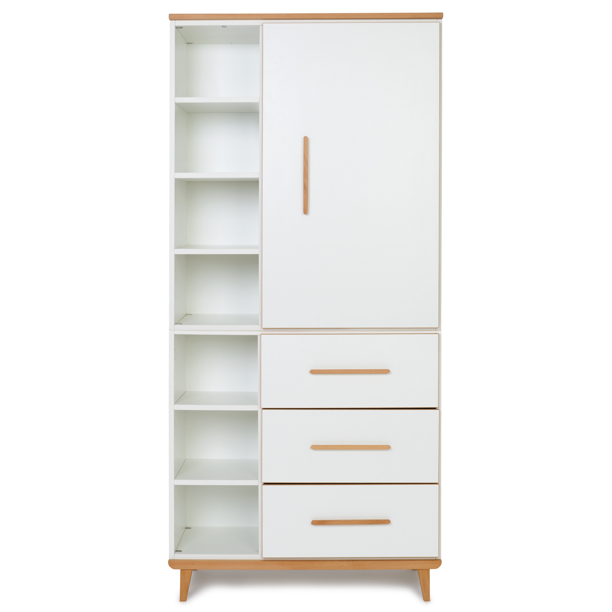 Kleiderschrank 198 cm 1-türig 3 Schubladen NADO Retro Buche white