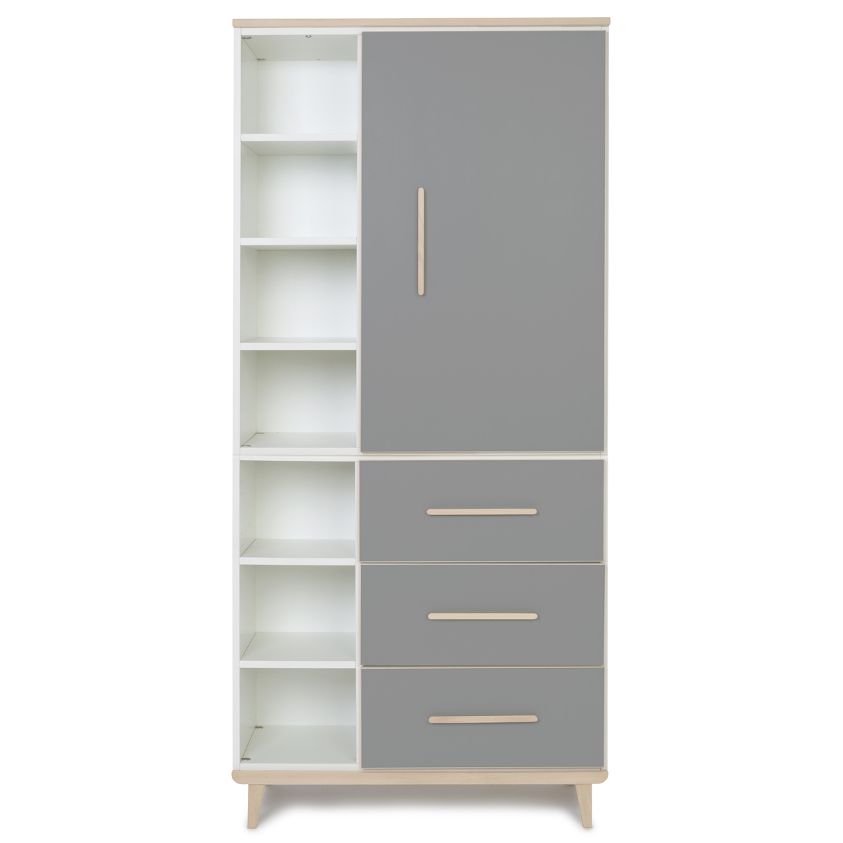 Kleiderschrank 198 cm 1-türig 3 Schubladen NADO Retro Esche slate grey