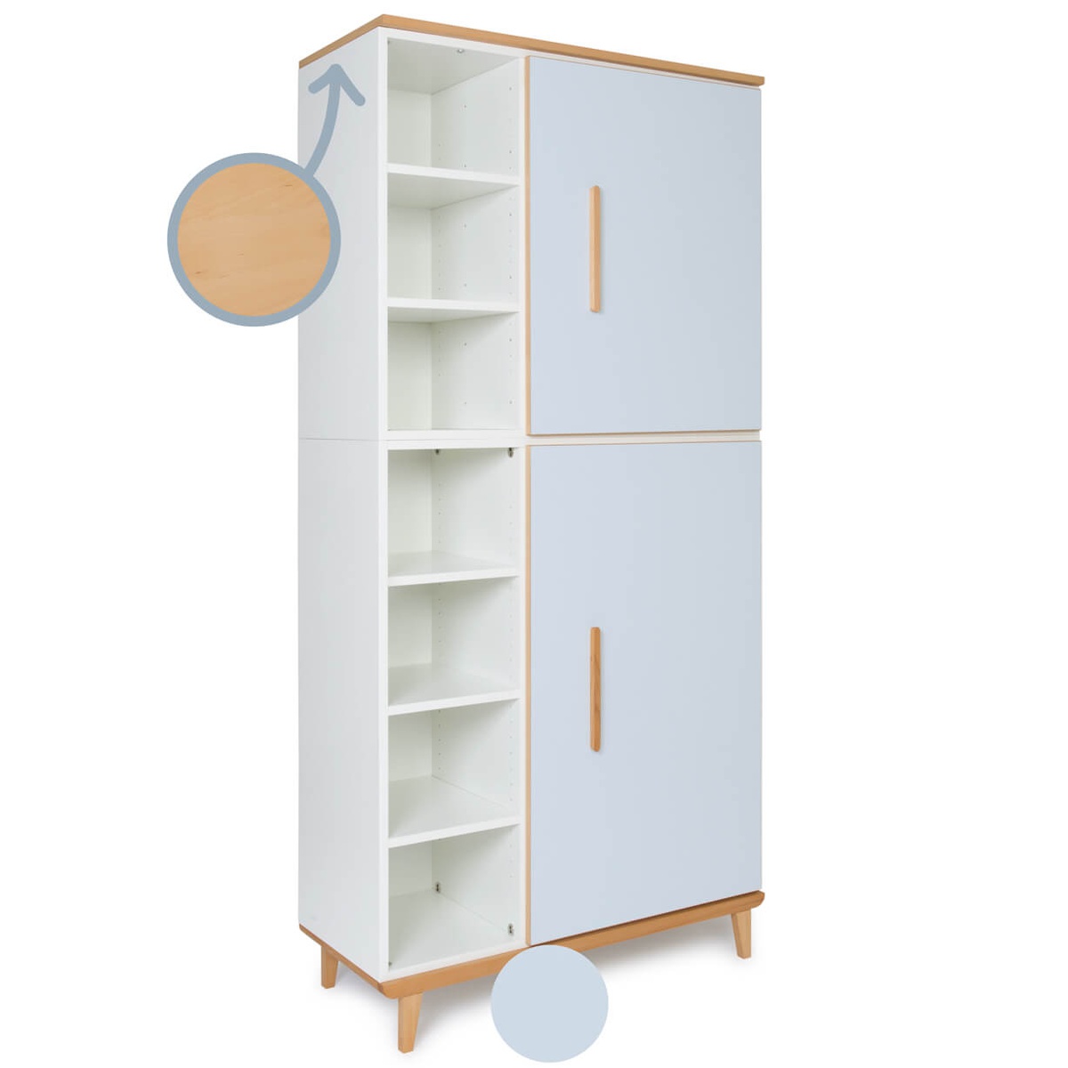 Kleiderschrank 198 cm 2-türig  NADO Retro Buche sky blue