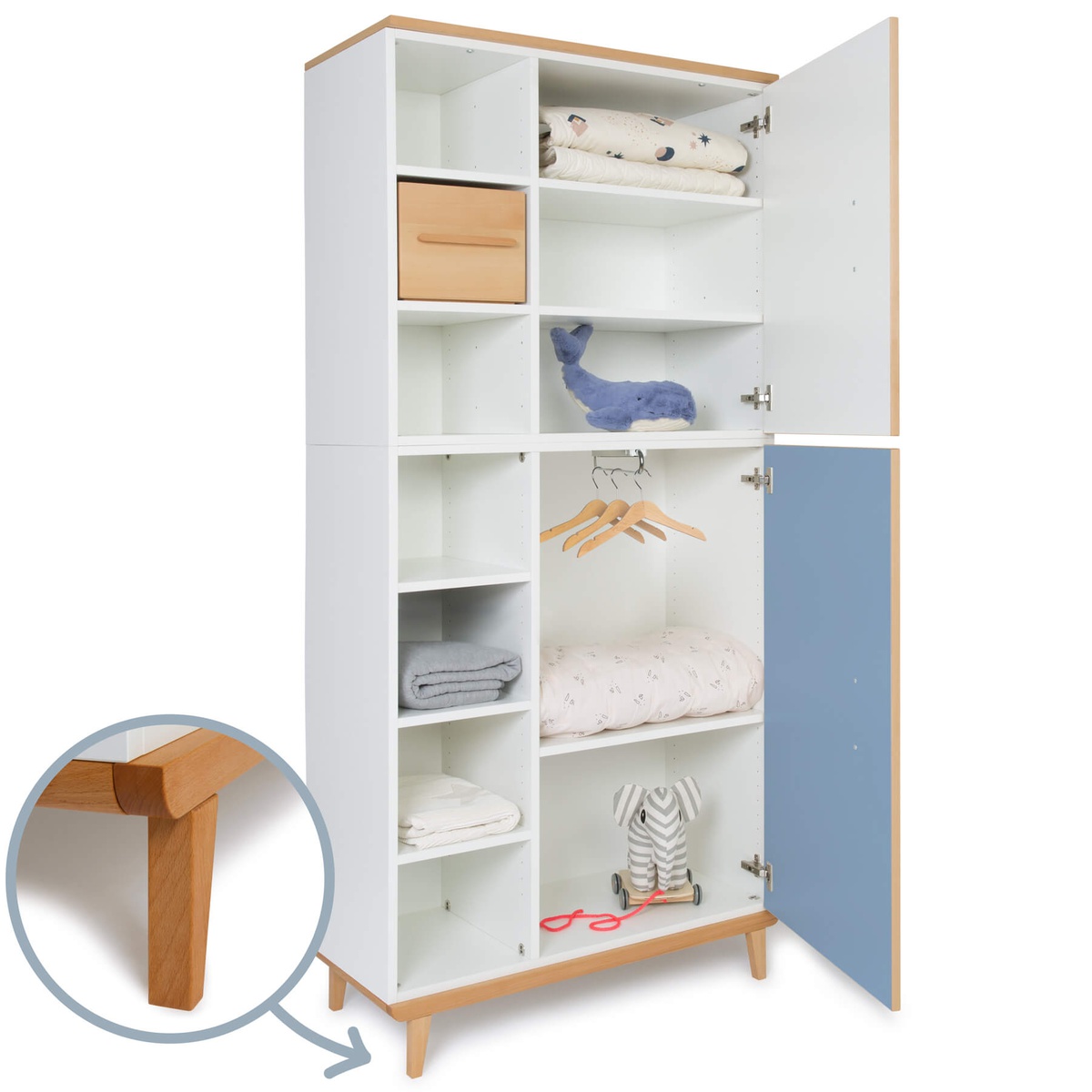 Kleiderschrank 198 cm 2-türig  NADO Retro Buche white-capri blue