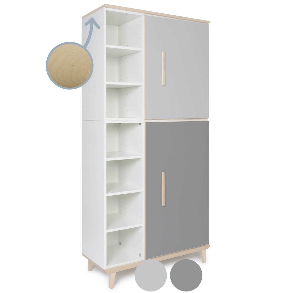 Kleiderschrank 198 cm 2-türig  NADO Retro Esche manhattan grey-slate grey