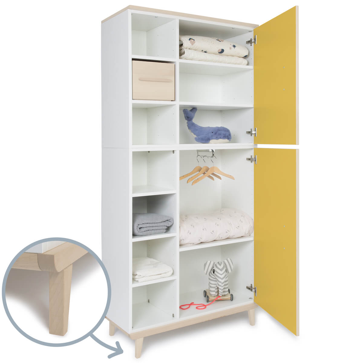 Kleiderschrank 198 cm 2-türig  NADO Retro Esche sunshine yellow