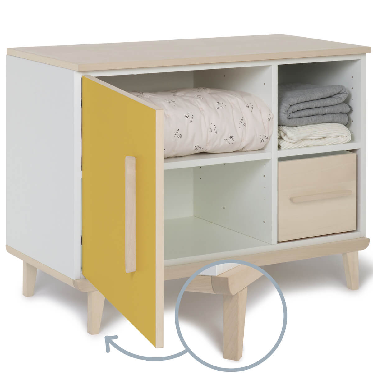 Kleinmöbel 1 Tür 2 Nischen NADO Retro Esche sunshine yellow