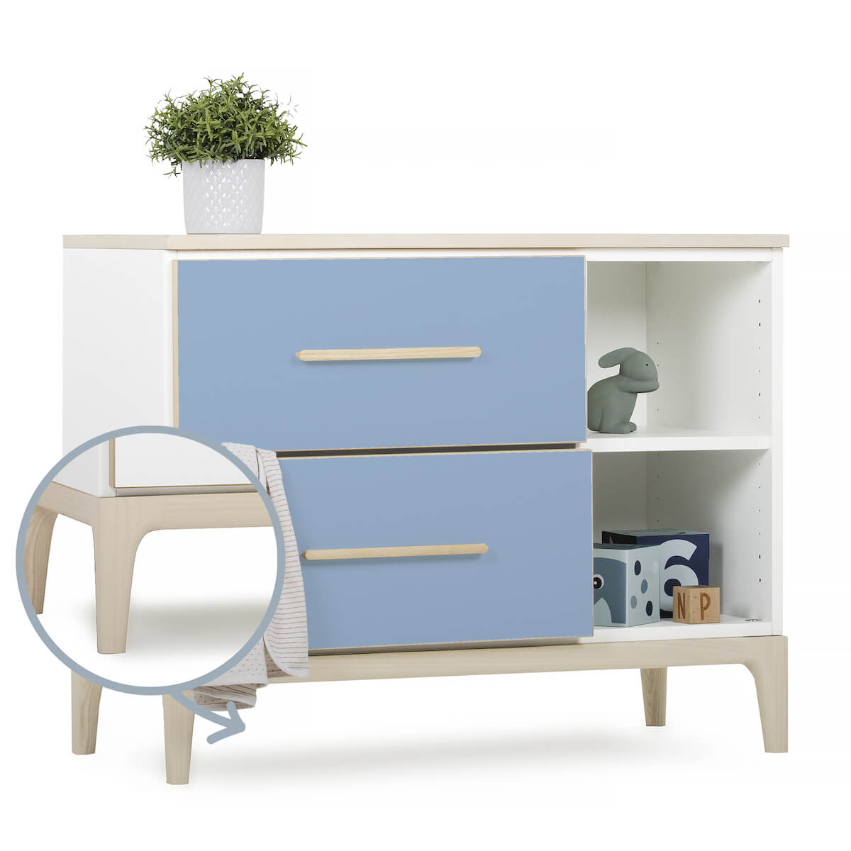 Kleinmöbel 2 Schubladen 2 Nischen NADO Curve Esche capri blue