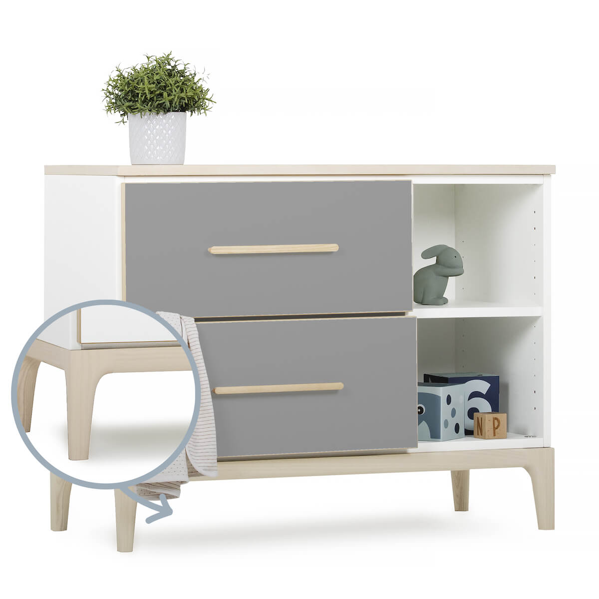 Kleinmöbel 2 Schubladen 2 Nischen NADO Curve Esche slate grey