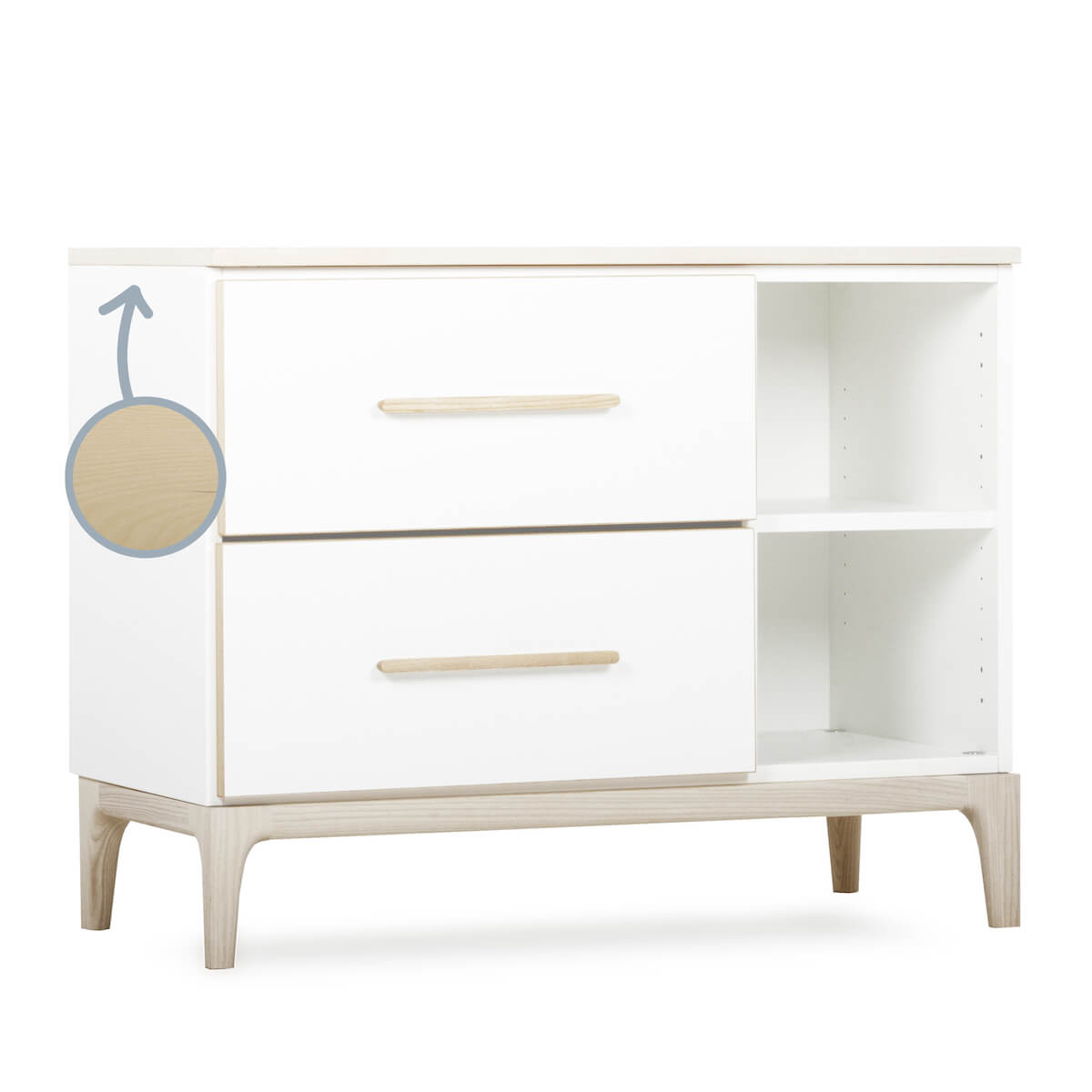 Kleinmöbel 2 Schubladen 2 Nischen NADO Curve Esche white