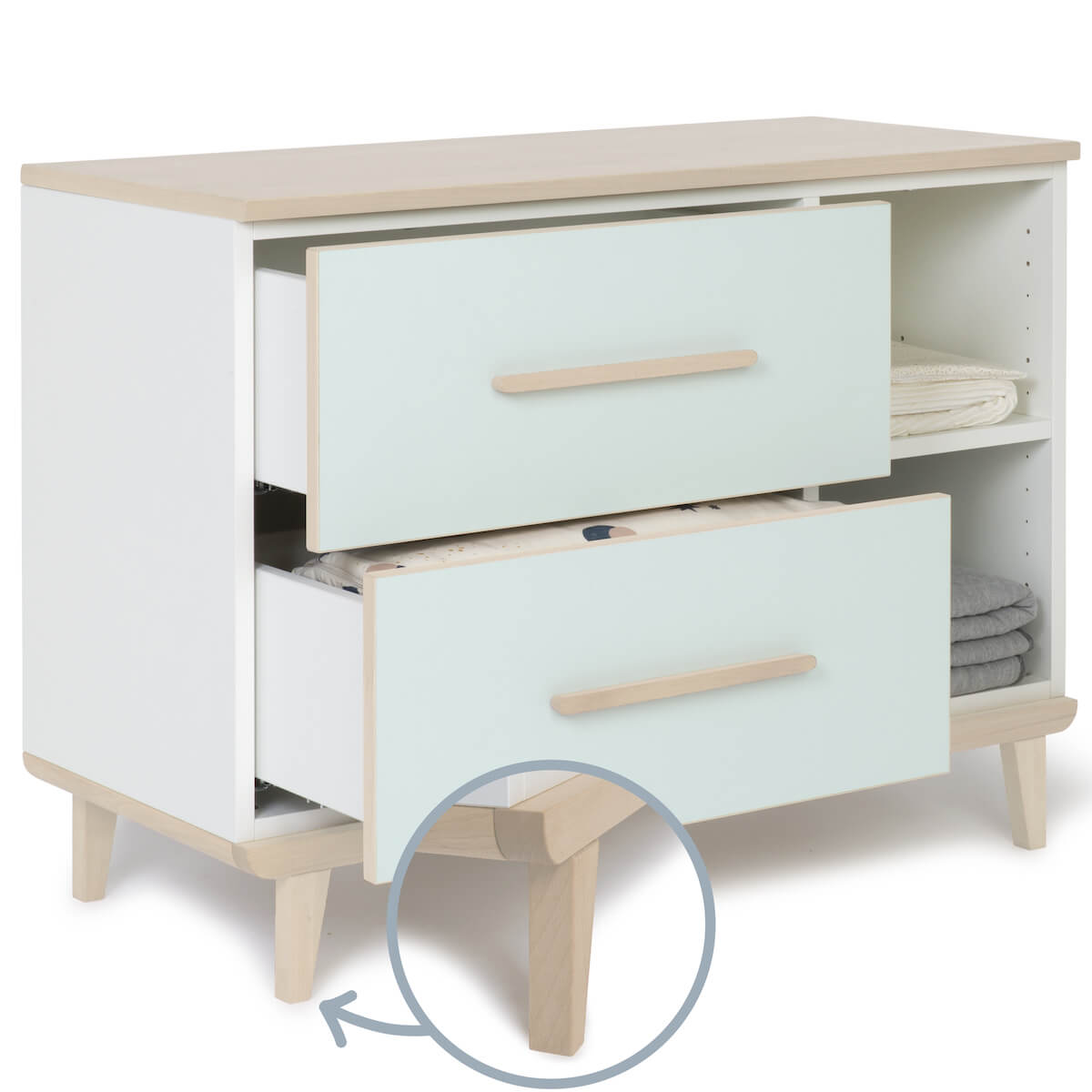 Kleinmöbel 2 Schubladen 2 Nischen NADO Retro Esche mint