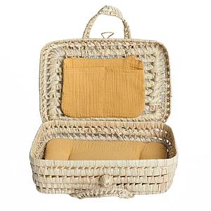 Koffer aus Palmblattgeflecht für Puppe BOBBLE senfgelb