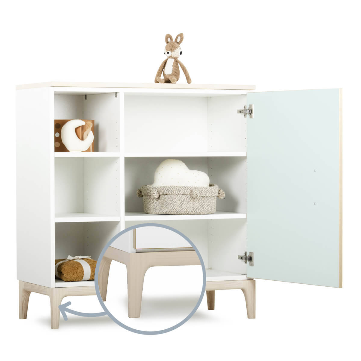 Kommode 1 Tür 3 Nischen NADO Curve Esche mint