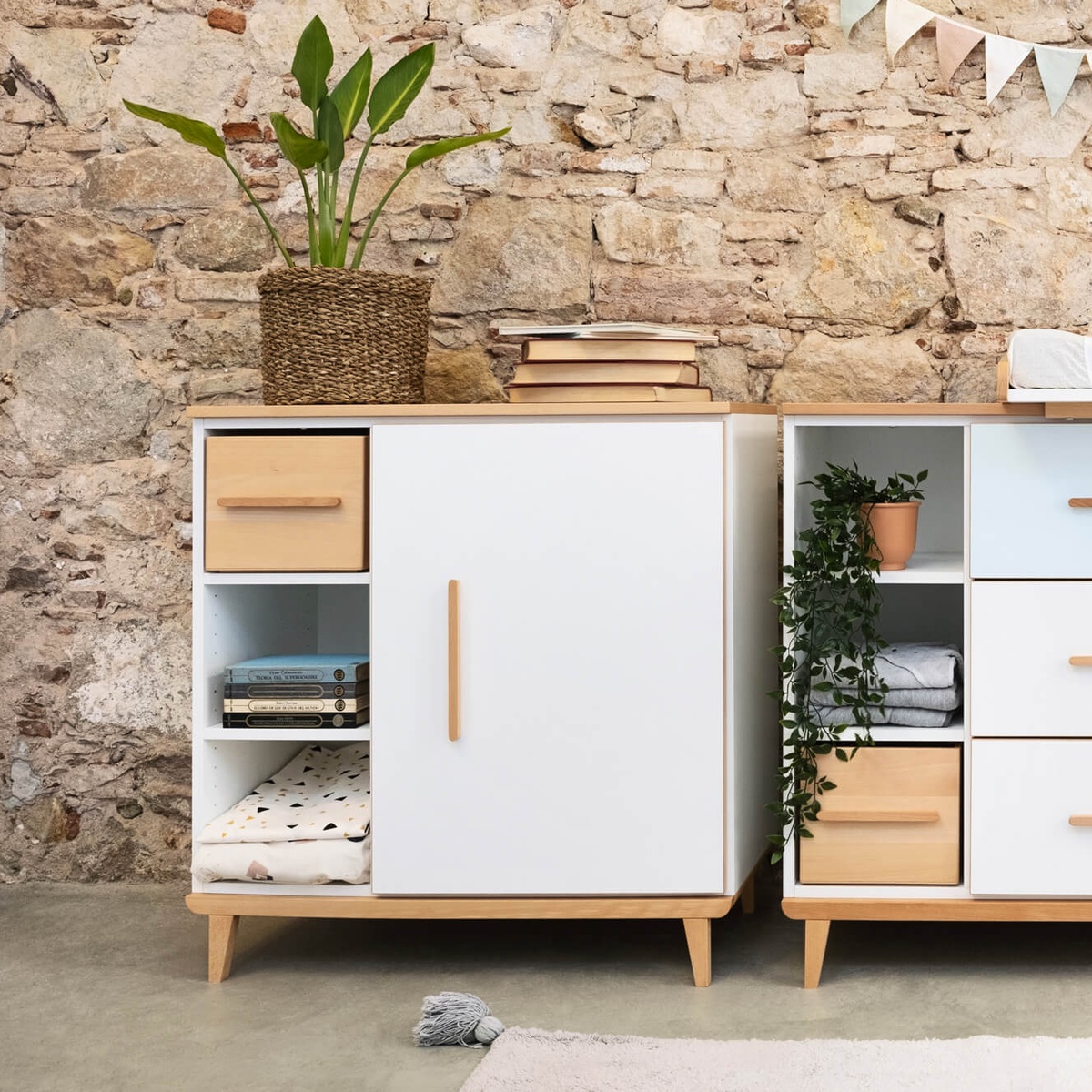 Kommode 1 Tür 3 Nischen NADO Retro Buche slate grey