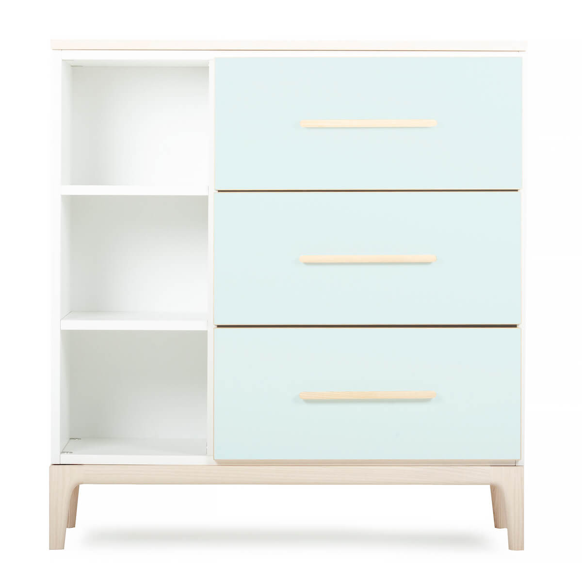 Kommode 3 Schubladen 3 Nischen NADO Curve Esche mint