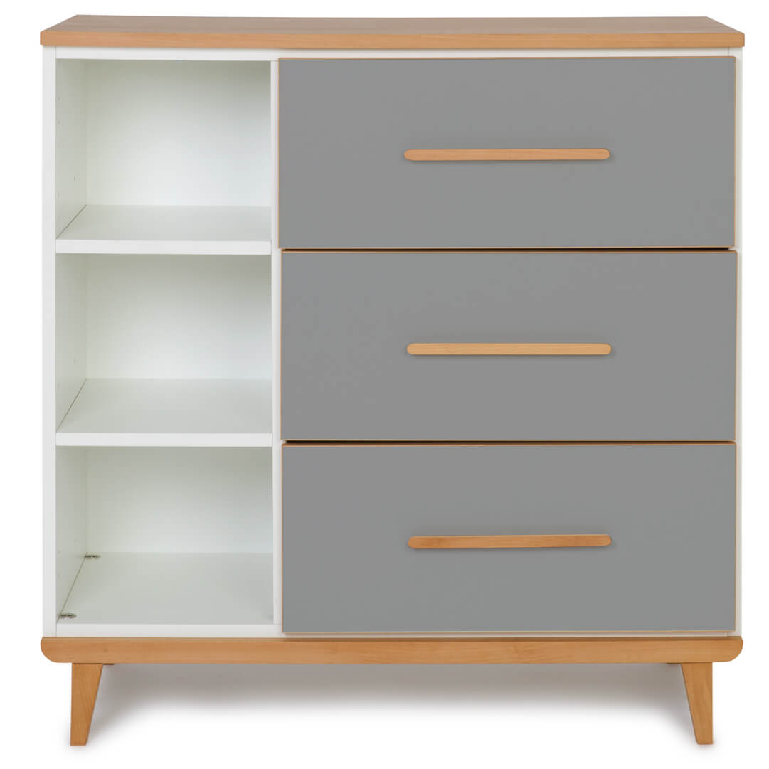 Kommode 3 Schubladen 3 Nischen NADO Retro Buche slate grey