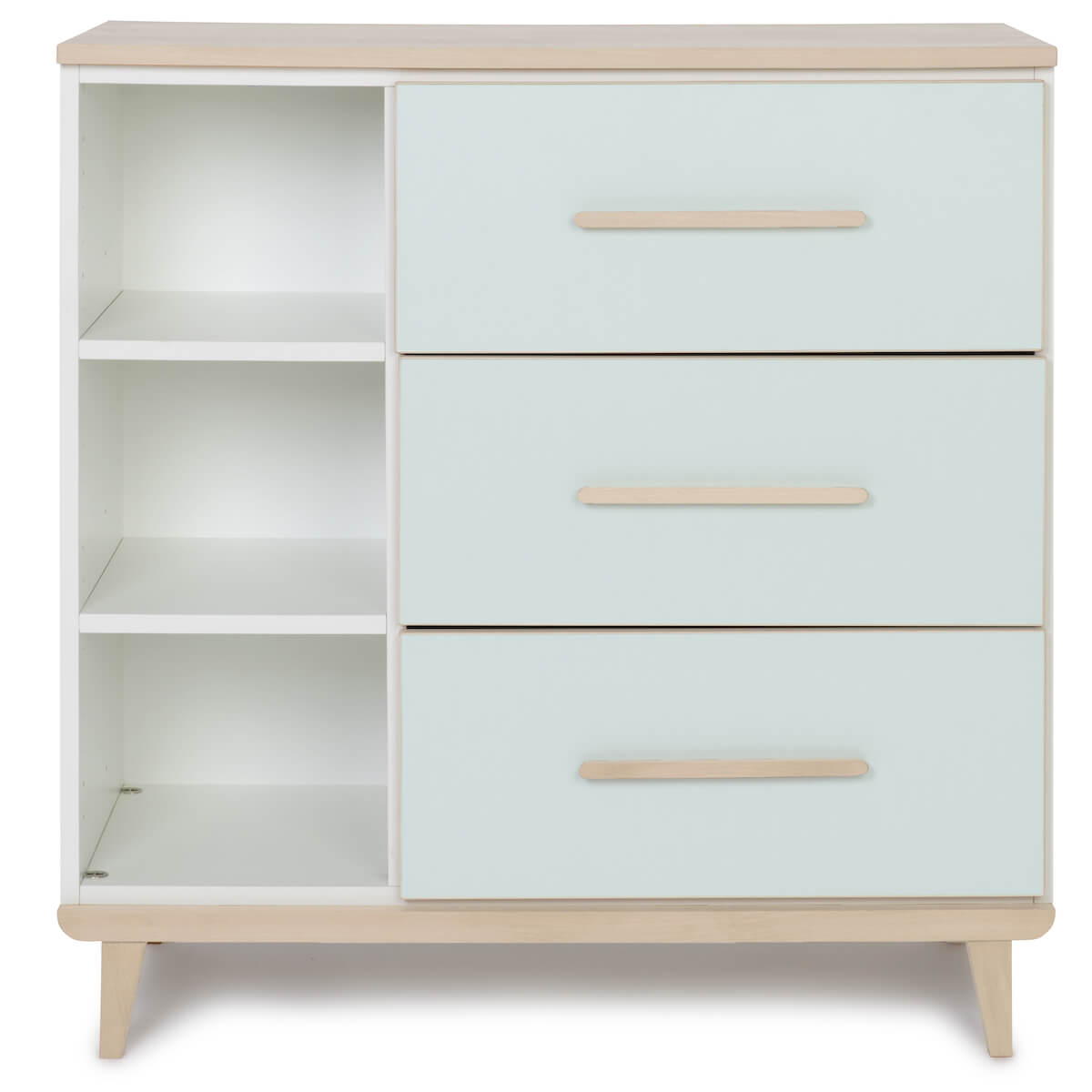 Kommode 3 Schubladen 3 Nischen NADO Retro Esche mint