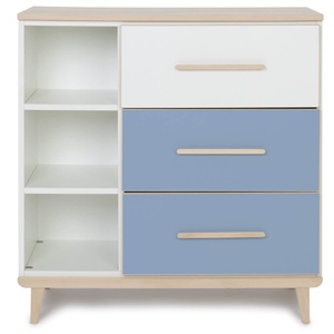 Kommode 3 Schubladen 3 Nischen NADO Retro Esche white-capri blue