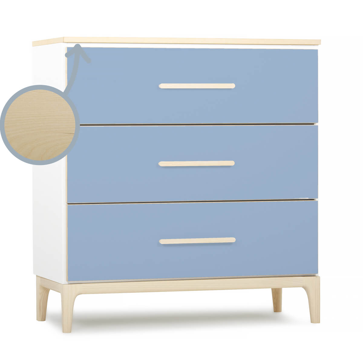 Kommode 3 Schubladen NADO Curve Esche capri blue