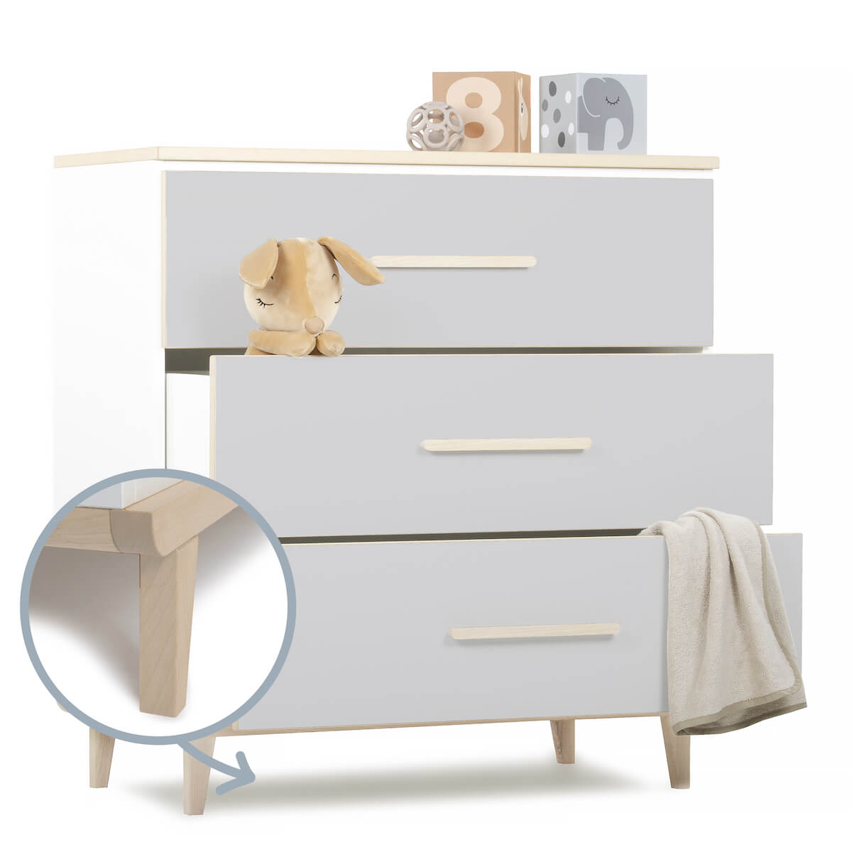 Kommode 3 Schubladen NADO Retro Esche manhattan grey