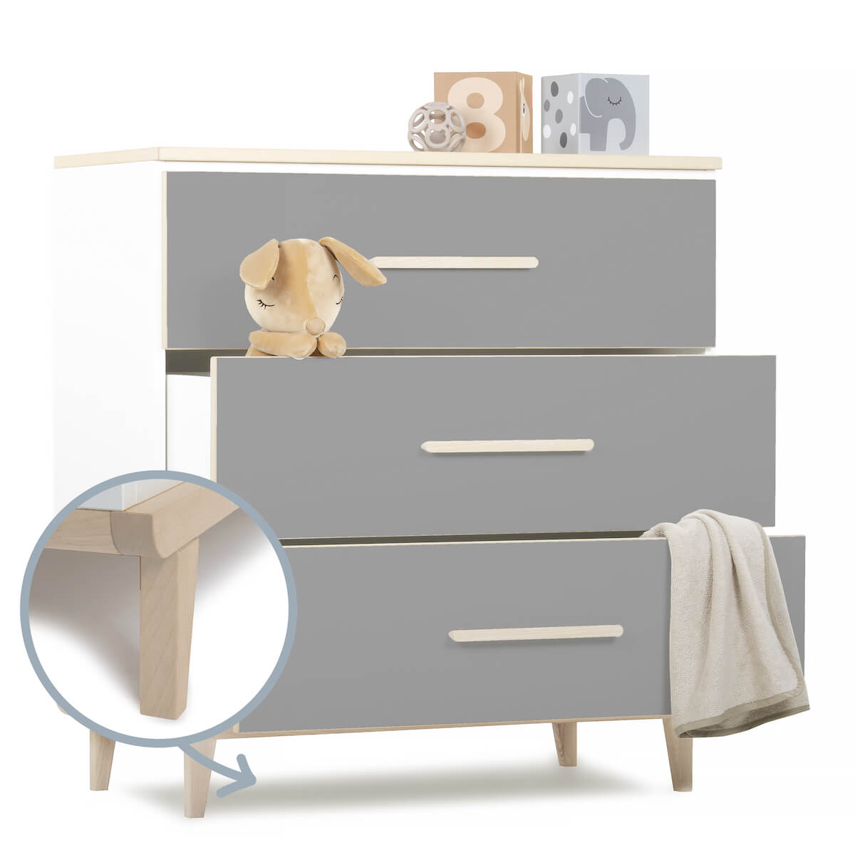 Kommode 3 Schubladen NADO Retro Esche slate grey