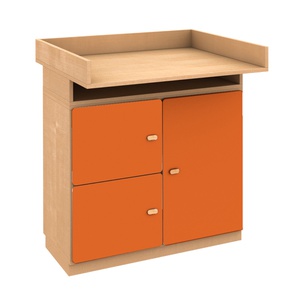 Kommode-Wickeltisch 93x78cm DESTYLE de Breuyn Buche natur mit orangefarbenen Türen
