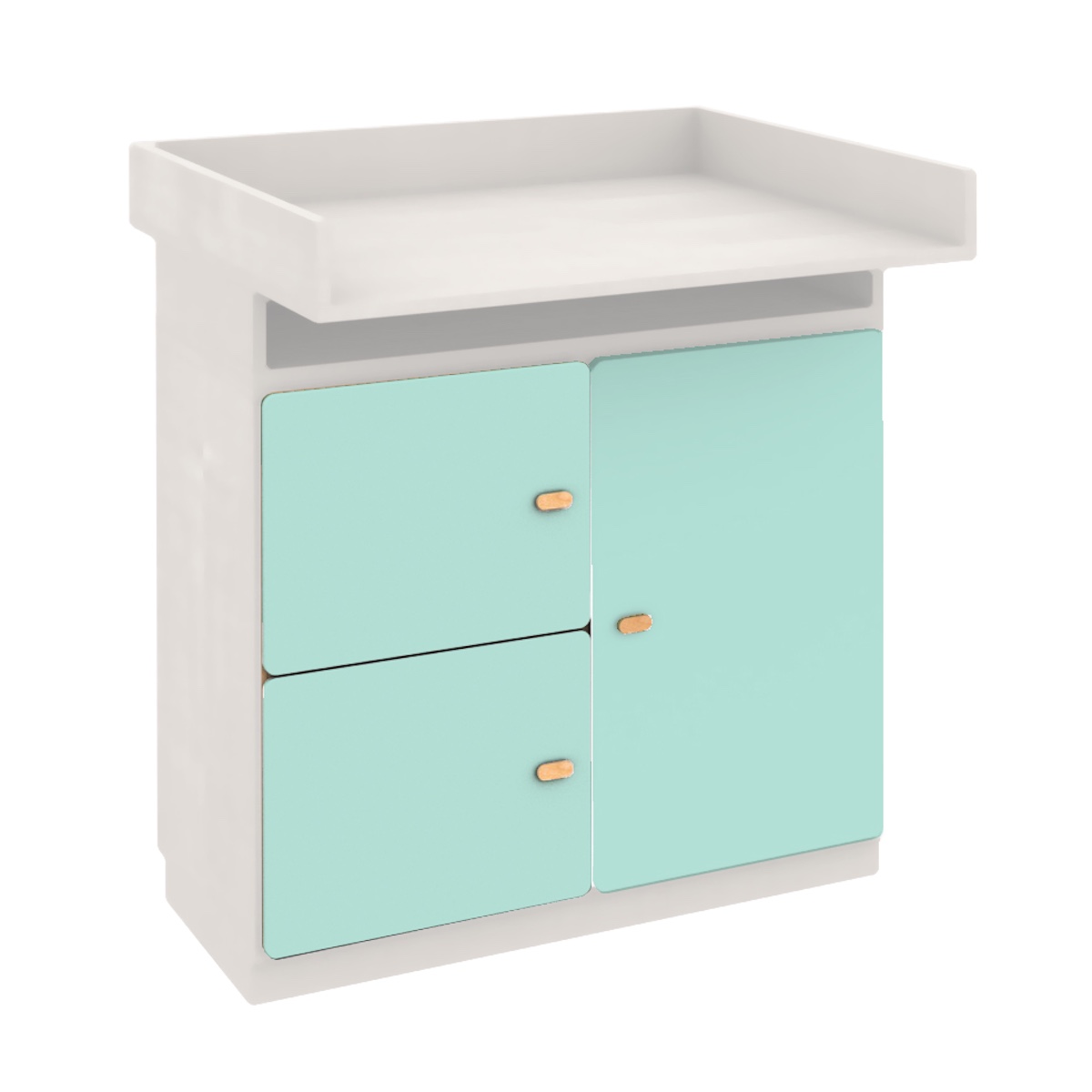 Kommode-Wickeltisch 93x78cm DESTYLE de Breuyn weiße Buche mit mintfarbenen Türen