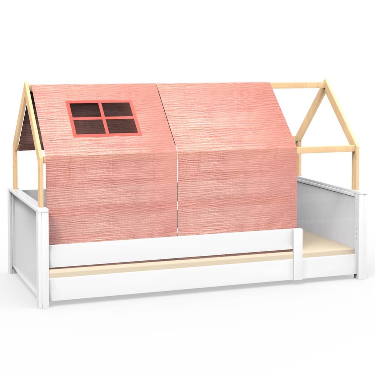 Lit au sol cabane Montessori barrière simple KASVA textiles Bobble pink