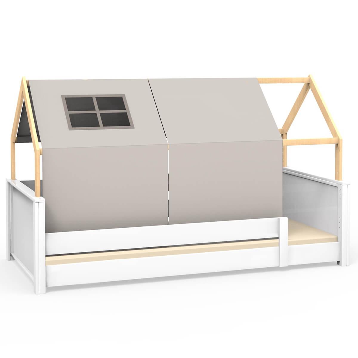 Lit au sol cabane Montessori barrière simple KASVA textiles Viena grey