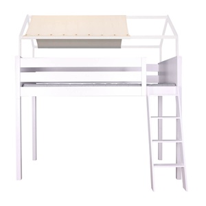 Lit mezzanine cabane KASVA hêtre laqué blanc textile de toit
