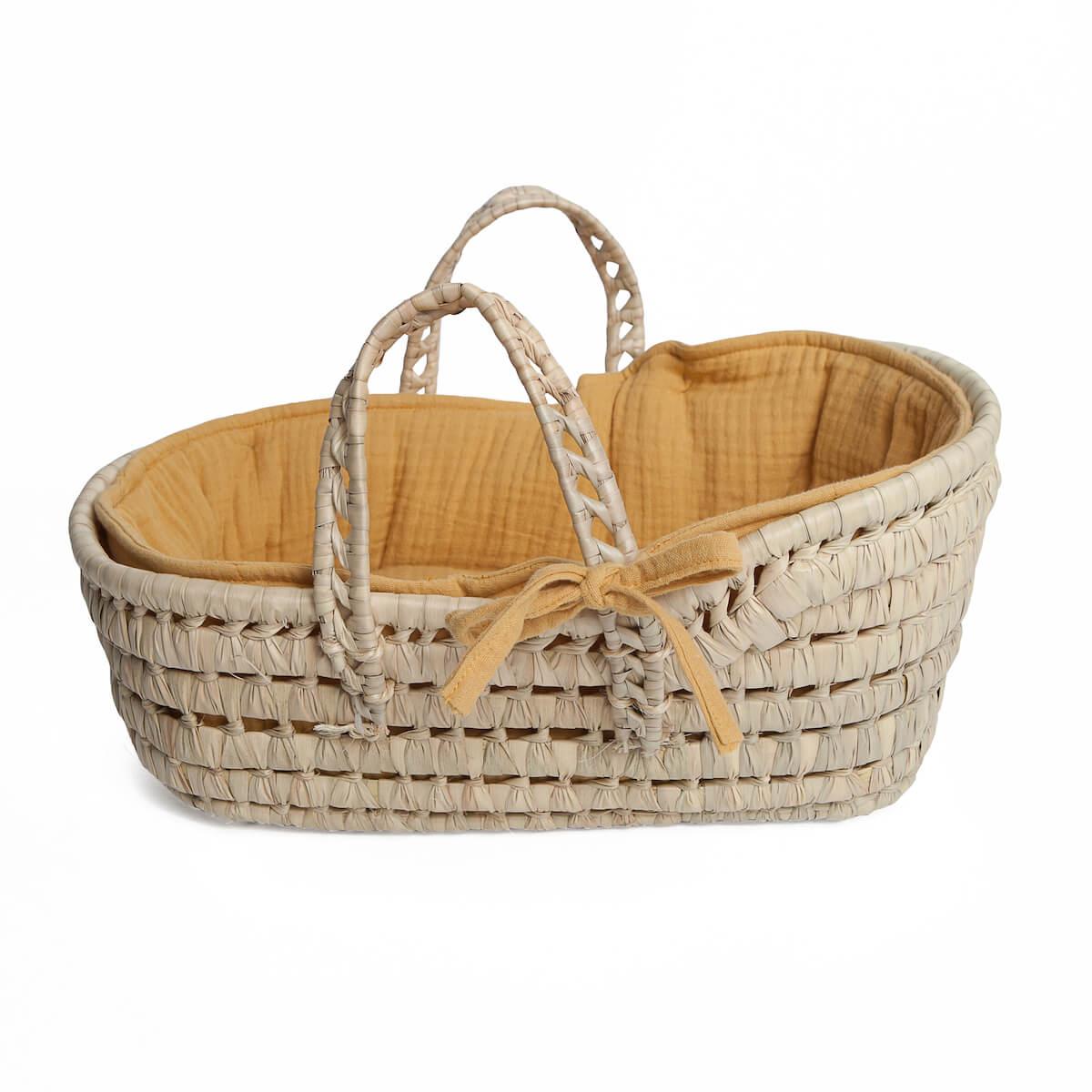 Moses-korb für Puppe aus Palmblatt BOBBLE senfgelb
