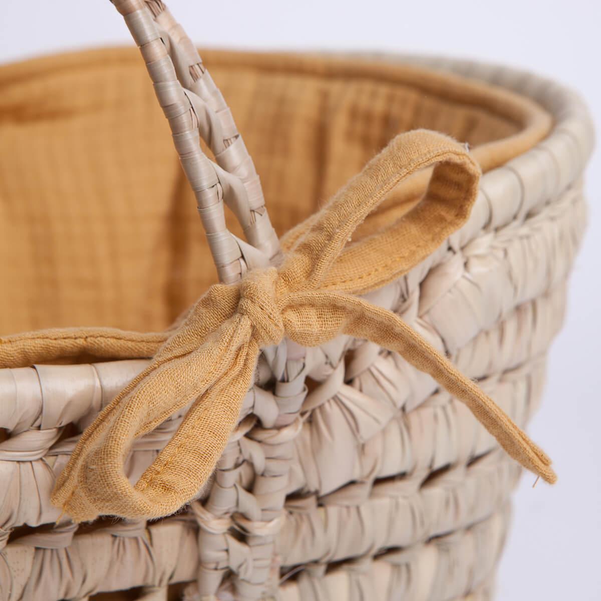 Moses-korb für Puppe aus Palmblatt BOBBLE senfgelb