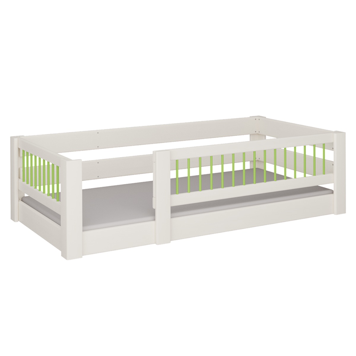 Niedriges Kubu-Spielbett DELUXE de Breuyn geweißt-grün