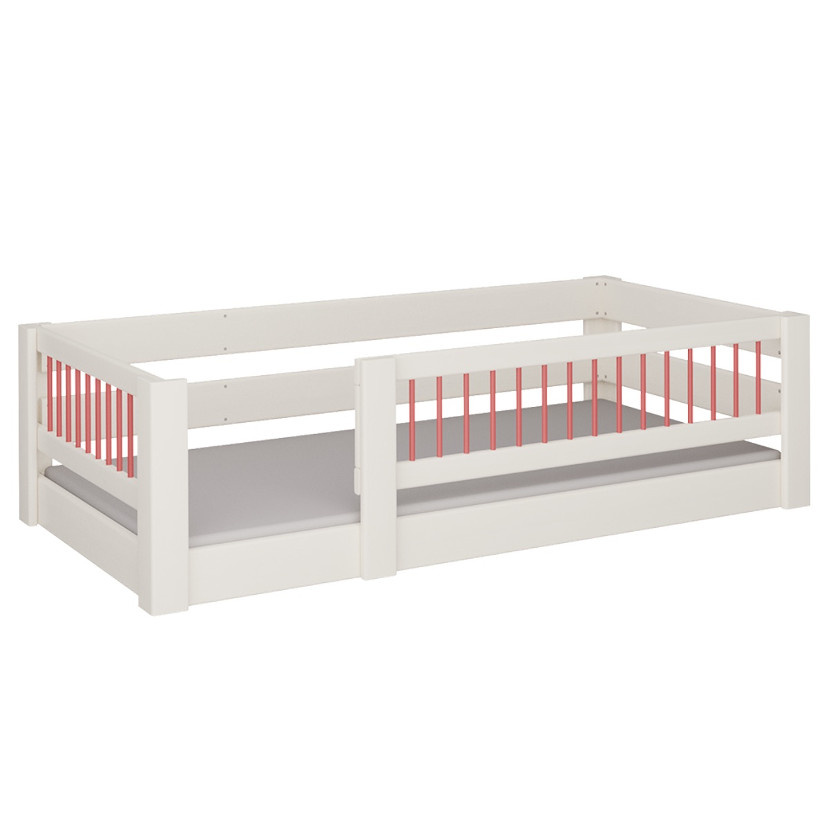 Niedriges Kubu-Spielbett DELUXE de Breuyn geweißt-rot