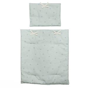 Puppenbettdecke und Kissen STARS grün