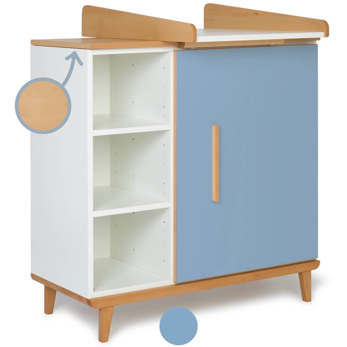 Wickelkommode 1 Tür 3 Nischen NADO Retro Buche capri blue